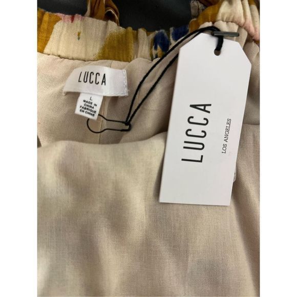 NEW!! LUCCA COILUTURE Khloe Terracotta Gold Floral Romper Size Large Flounce Ruf - Picture 3 of 15